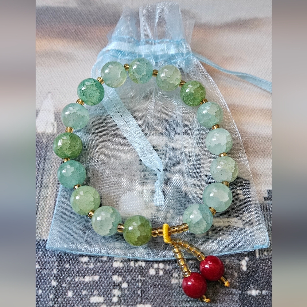 Beaded Bracelet with Red Cherry Charms